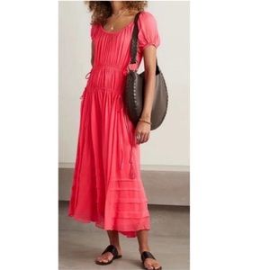 La Ligne Isabelle Silk Puff Sleeve Dress‎ adjustable coral pink NWT XS